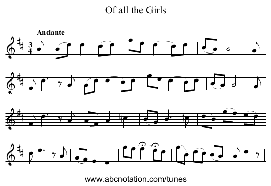 Of all the Girls - staff notation