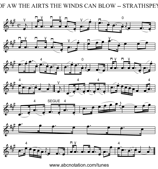 OF AW THE AIRTS THE WINDS CAN BLOW -- STRATHSPEY - staff notation