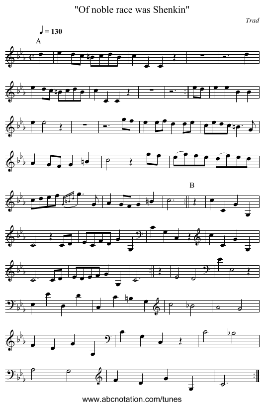 Of noble race was Shenkin - staff notation
