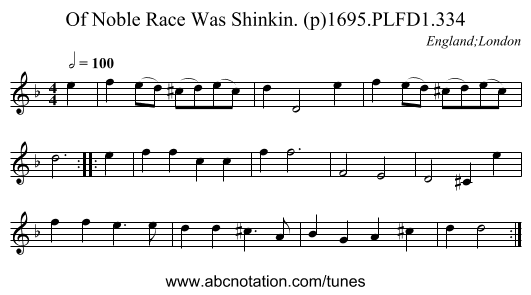 Of Noble Race Was Shinkin. (p)1695.PLFD1.334 - staff notation