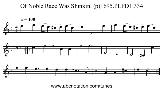 Of Noble Race Was Shinkin. (p)1695.PLFD1.334 - staff notation