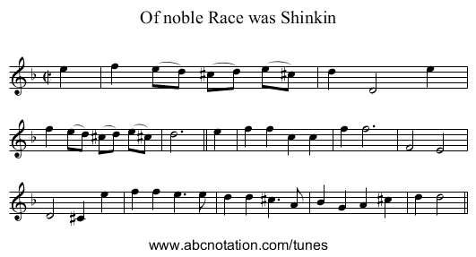 Of noble Race was Shinkin - staff notation