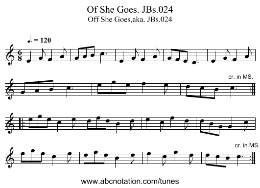 Of She Goes. JBs.024 - staff notation
