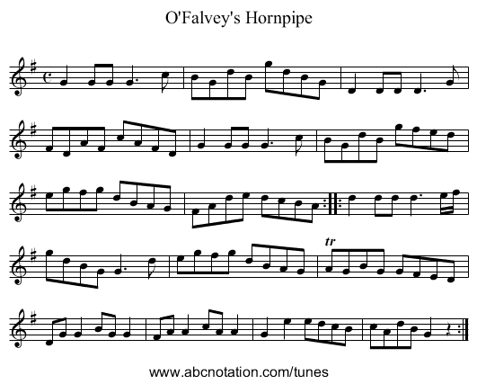 O'Falvey's Hornpipe - staff notation