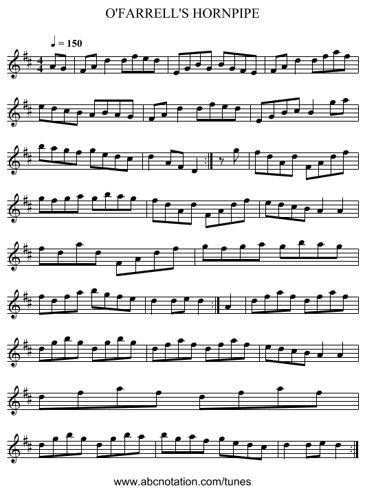 O'FARRELL'S HORNPIPE - staff notation