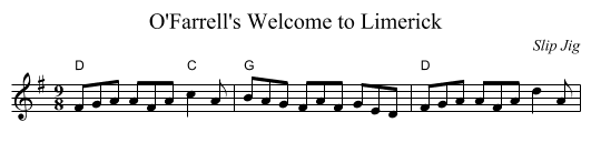 O'Farrell's Welcome to Limerick - staff notation