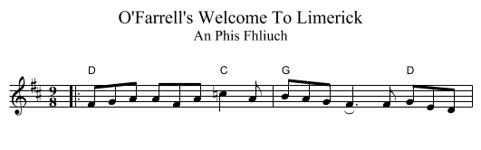 O'Farrell's Welcome To Limerick - staff notation