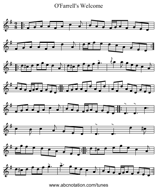 O'Farrell's Welcome - staff notation