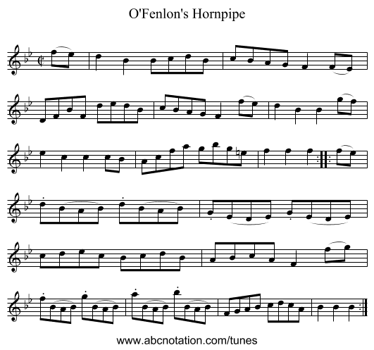 O'Fenlon's Hornpipe - staff notation