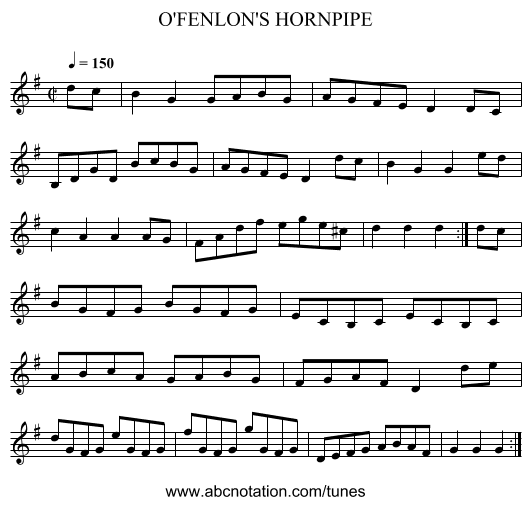 O'FENLON'S HORNPIPE - staff notation