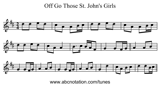 Off Go Those St. John's Girls - staff notation