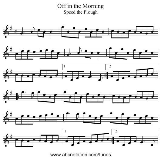Off in the Morning - staff notation