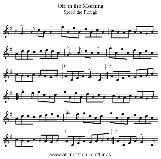 Off in the Morning - staff notation