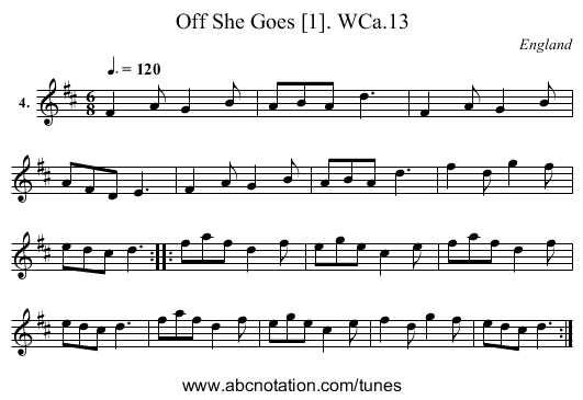 Off She Goes [1]. WCa.13 - staff notation
