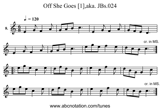 Off She Goes [1],aka. JBs.024 - staff notation