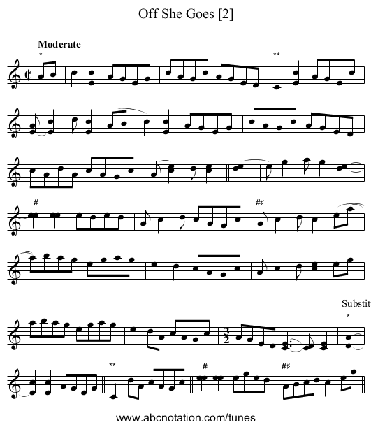Off She Goes [2] - staff notation