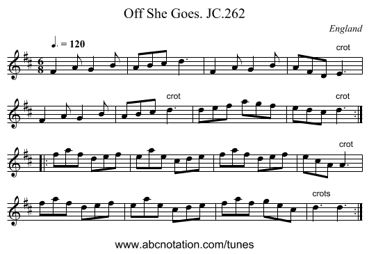 Off She Goes. JC.262 - staff notation