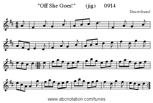 Off She Goes!       (jig)      0914 - staff notation