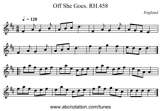 Off She Goes. RH.458 - staff notation