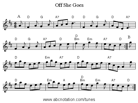 Off She Goes - staff notation