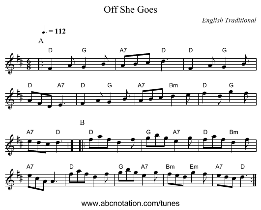 Off She Goes - staff notation