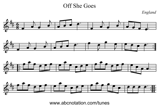 Off She Goes - staff notation