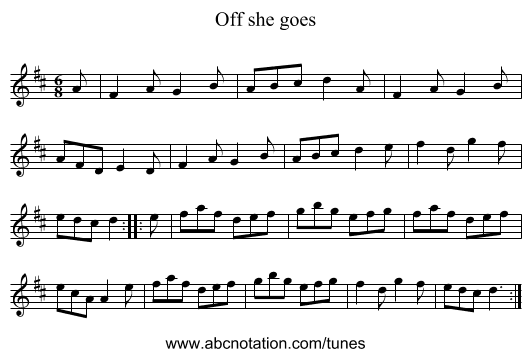 Off she goes - staff notation