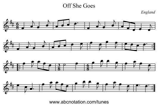 Off She Goes - staff notation