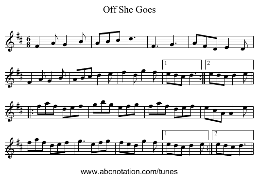 Off She Goes - staff notation