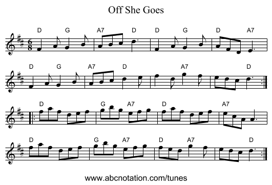 Off She Goes - staff notation