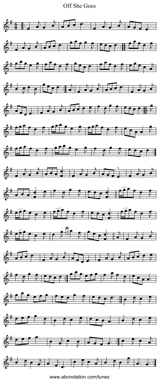 Off She Goes - staff notation