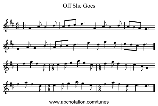 Off She Goes - staff notation
