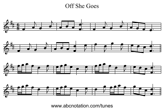 Off She Goes - staff notation