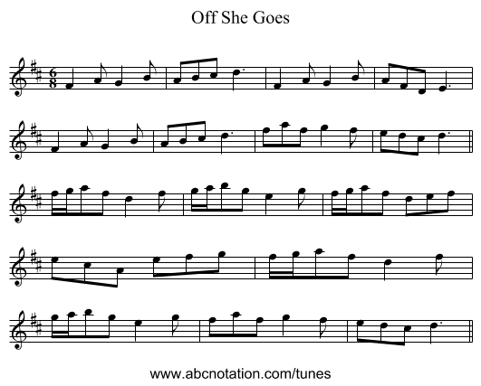 Off She Goes - staff notation