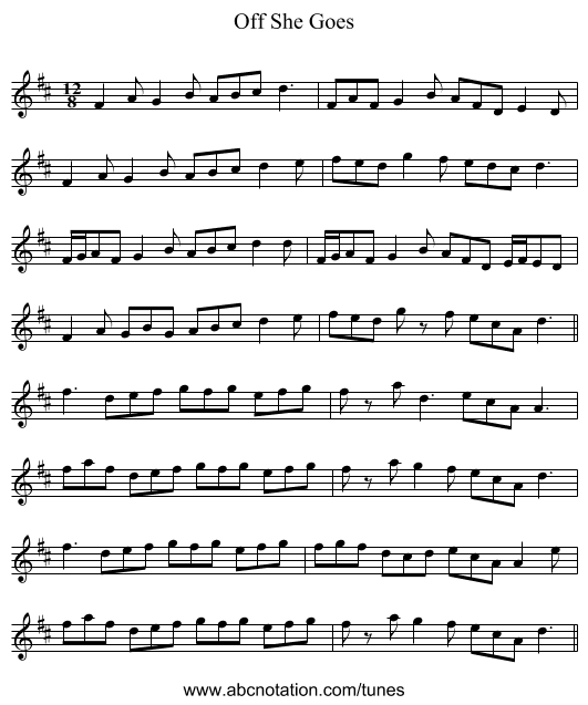 Off She Goes - staff notation