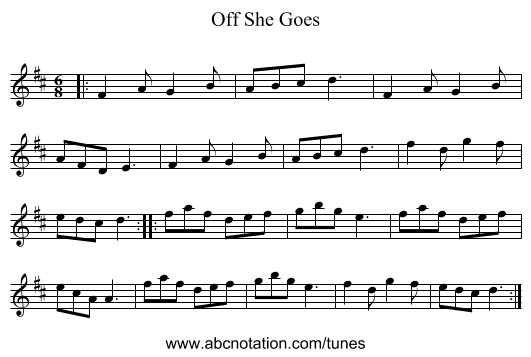 Off She Goes - staff notation