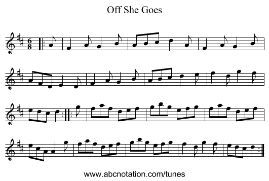 Off She Goes - staff notation