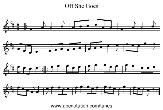 Off She Goes - staff notation