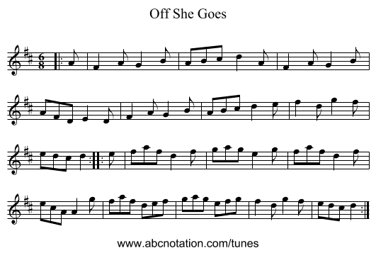 Off She Goes - staff notation