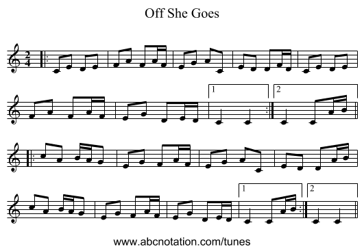 Off She Goes - staff notation