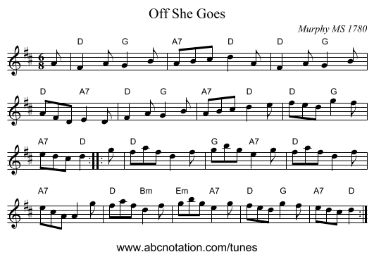 Off She Goes - staff notation