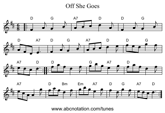 Off She Goes - staff notation