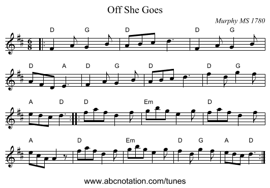 Off She Goes - staff notation