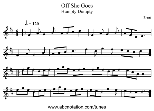 Off She Goes - staff notation
