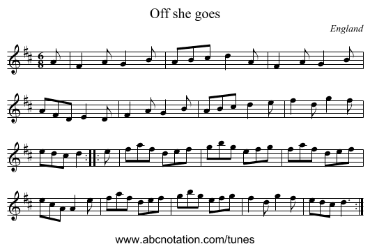 Off she goes - staff notation