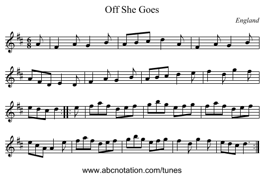 Off She Goes - staff notation