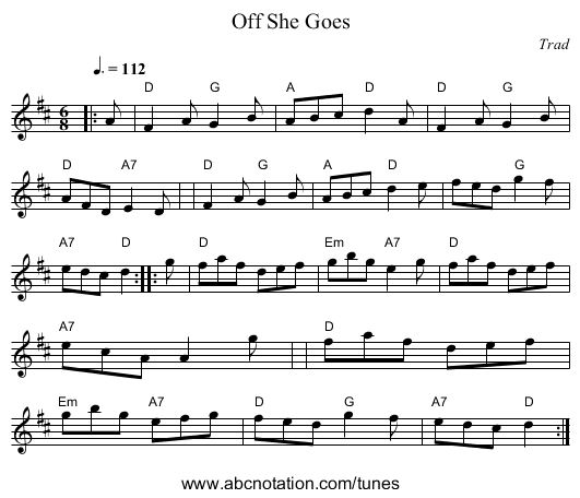 Off She Goes - staff notation