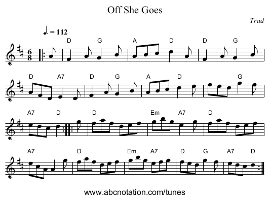 Off She Goes - staff notation