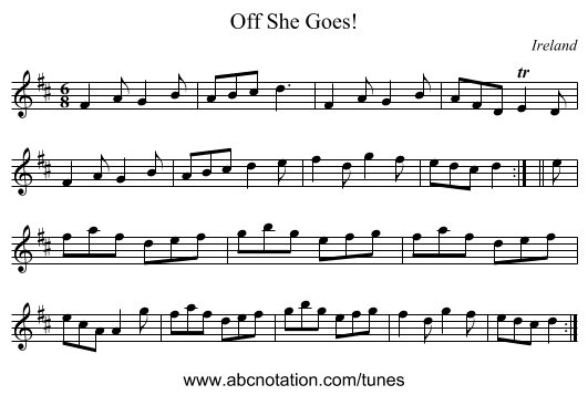 Off She Goes! - staff notation