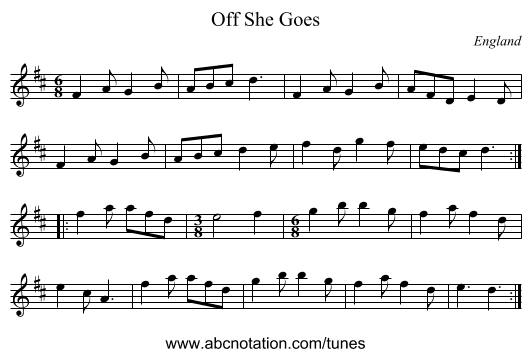 Off She Goes - staff notation